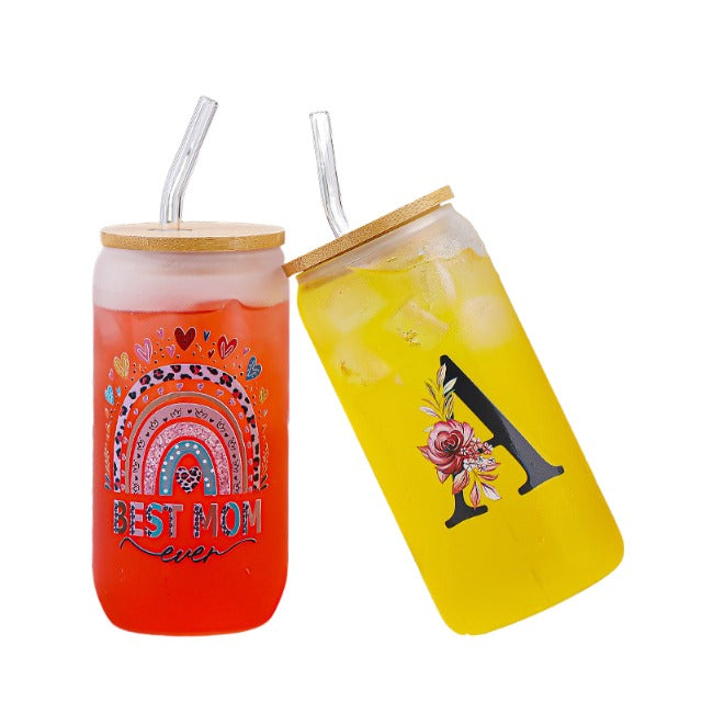 500ml Glasses Cup With Lid And Straw