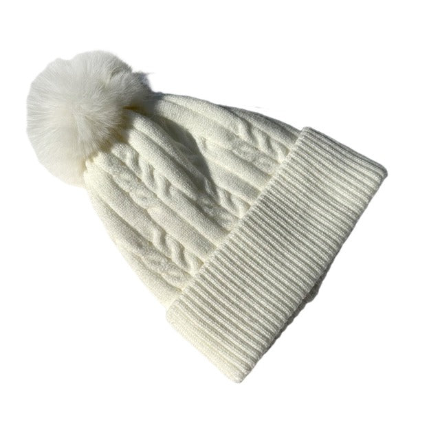 Double Layer Fleece Lined Knitting Beanie With Pompom