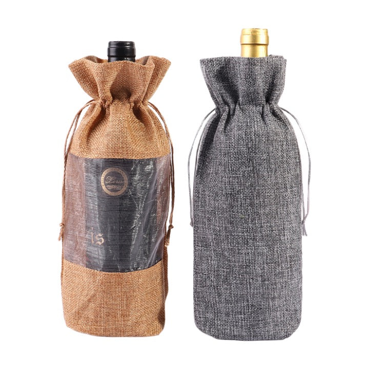 Jute Wine Bottle Bag With Mesh Window