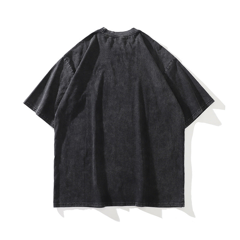 Custom Dtg Print Drop Shoulder Fade Washing O Neck T Shirt