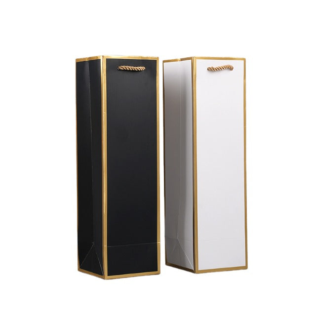 Double Bottles Wine Paper Bag Gold Accents On Edges With Braided Handle