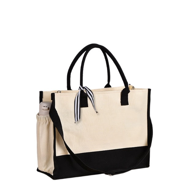 10oz Canvas Tote Bag Bottle Pocket Shoulder Strap Designed