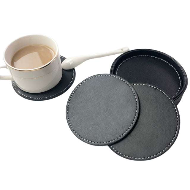 5pcs Pu Leather Coasters With Holder