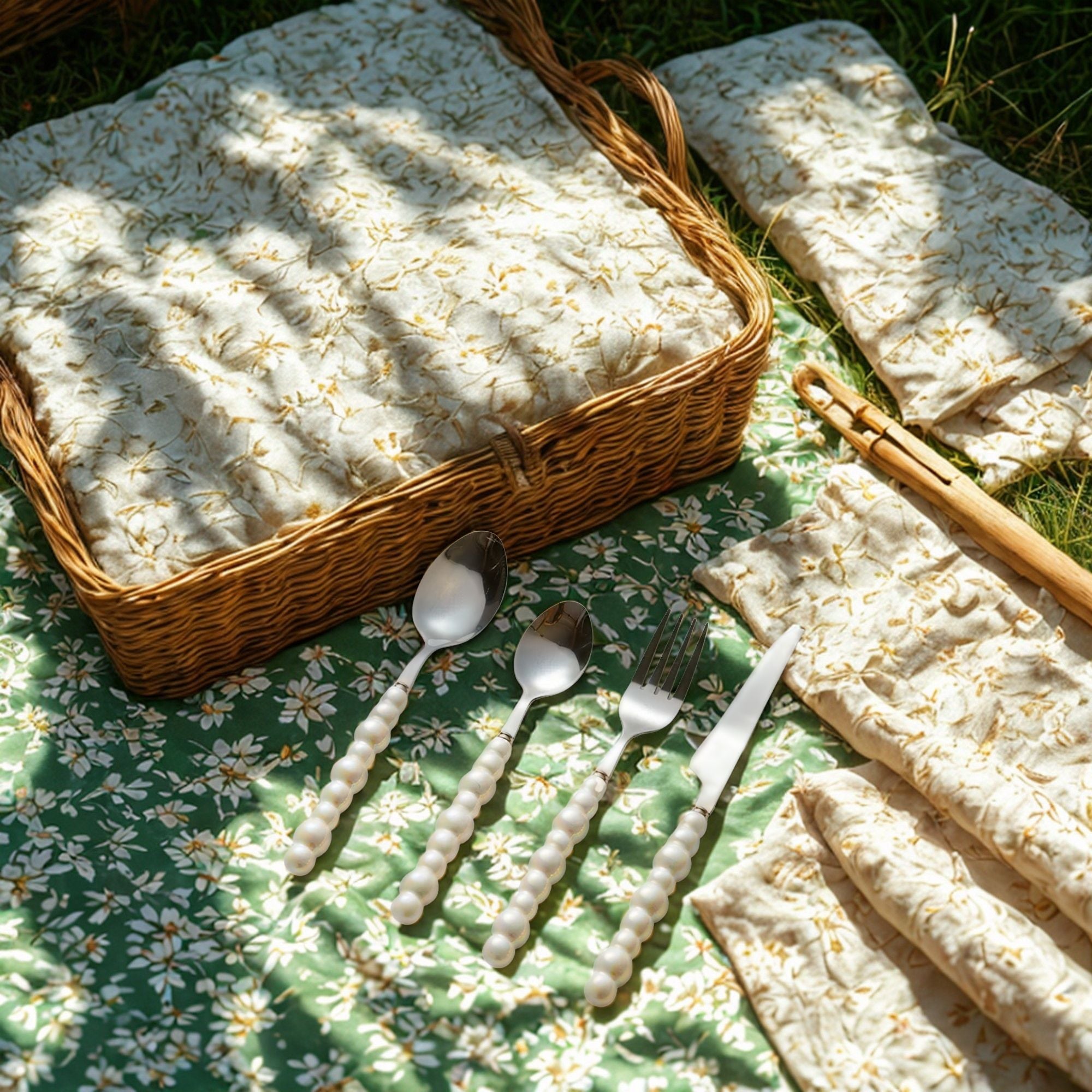 4 Piece Pearl Utensil Set With Cotton Pouch