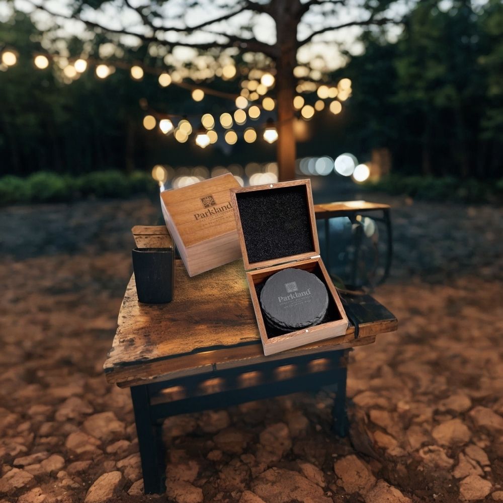 Schieferuntersetzer in Holzgeschenkbox