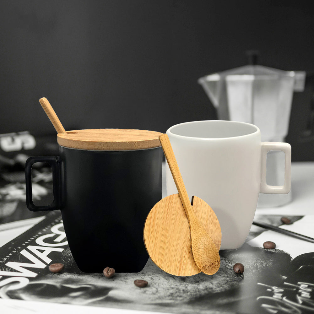 Ceramic Mug With Bamboo Lid And Spoon