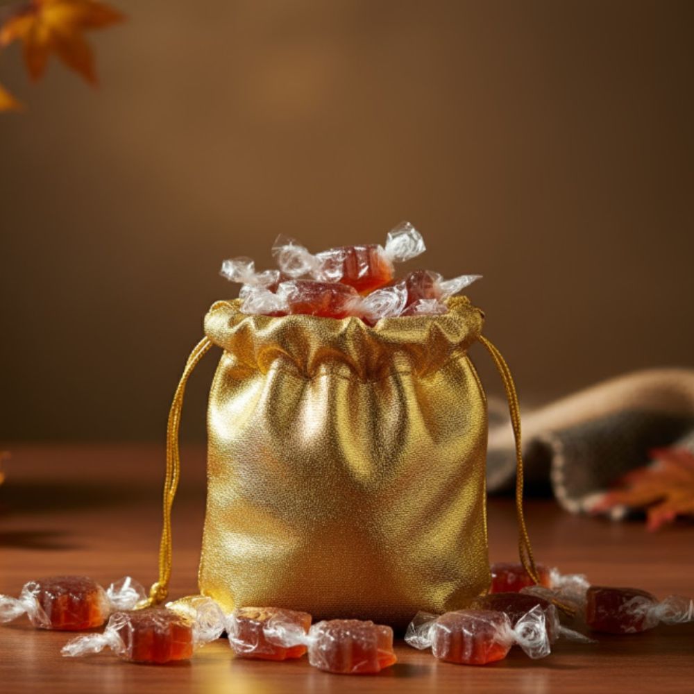 10 Maple Shape Candies In Golden Pouch