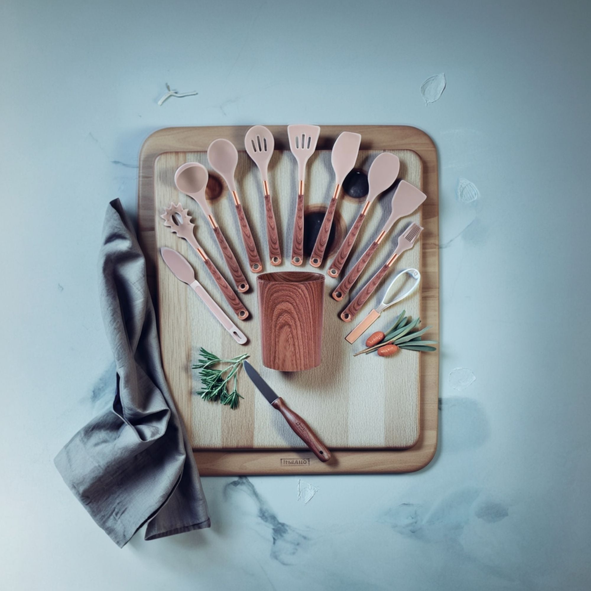 12 - piece Wood - patterned Silicone Kitchen Utensil Set - By Boat - Delite Promotional Products