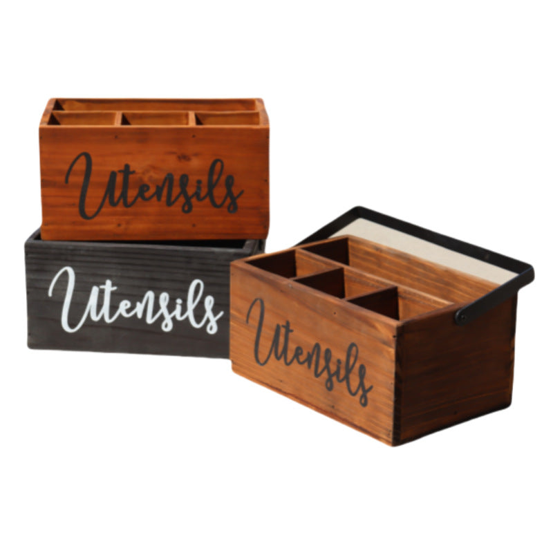 Natural Wooden Utensil Holder With Handle - By Boat