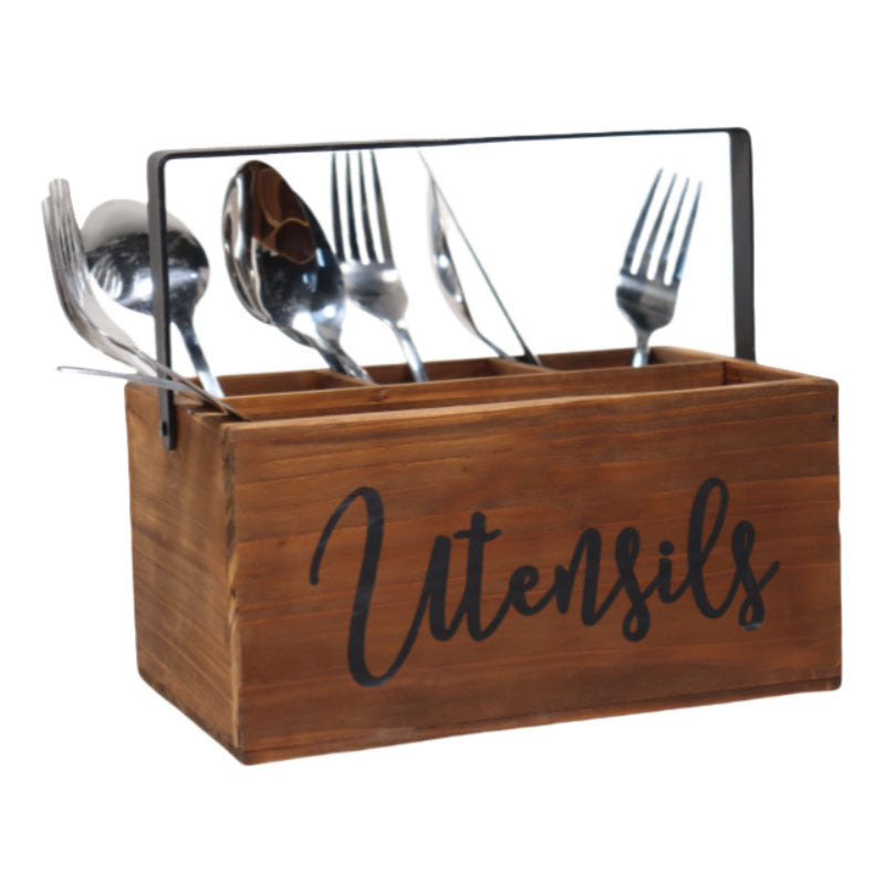 Natural Wooden Utensil Holder With Handle - By Boat