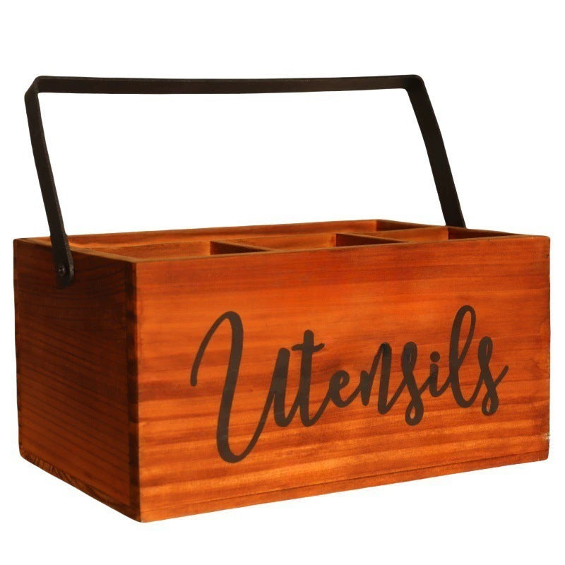 Natural Wooden Utensil Holder With Handle - By Boat