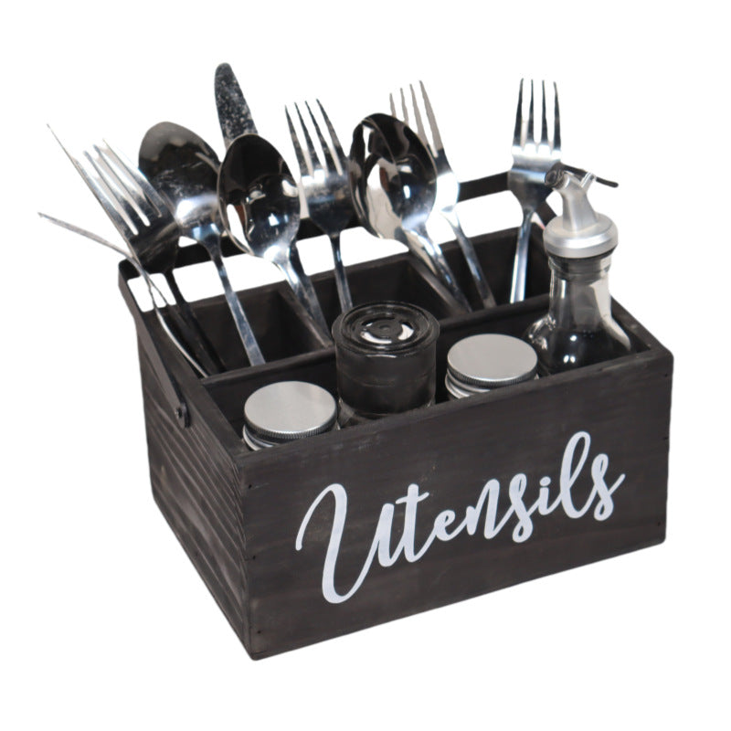 Natural Wooden Utensil Holder With Handle - By Boat