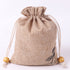 Burlap Drawstring Pouch With Wooden Beads Decor