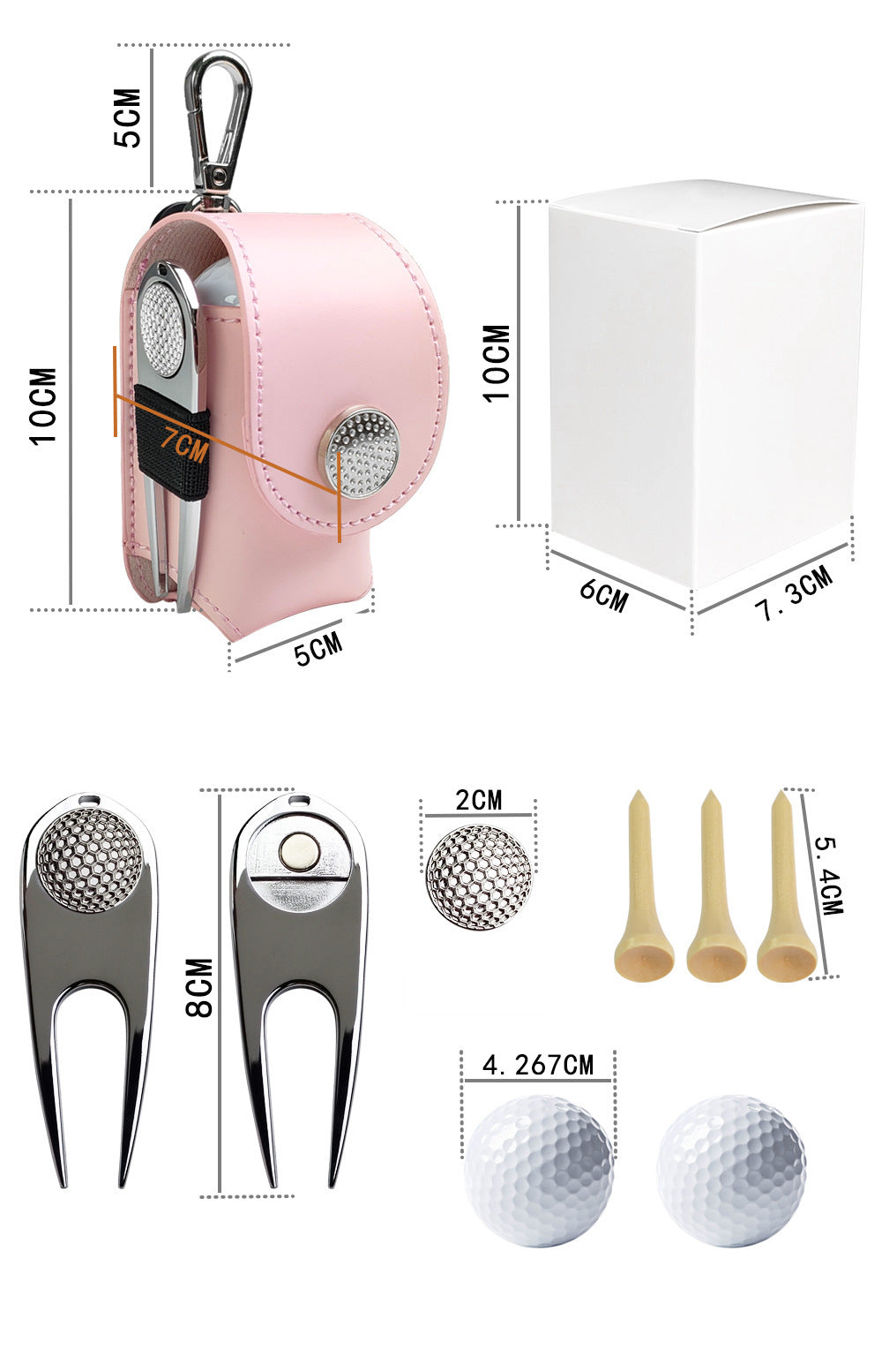 Golf Balls Wooden Tees And Divot Tool With Case Set