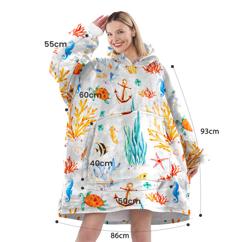 Flannel Tv Blanket Oversize Hoodie For Adult