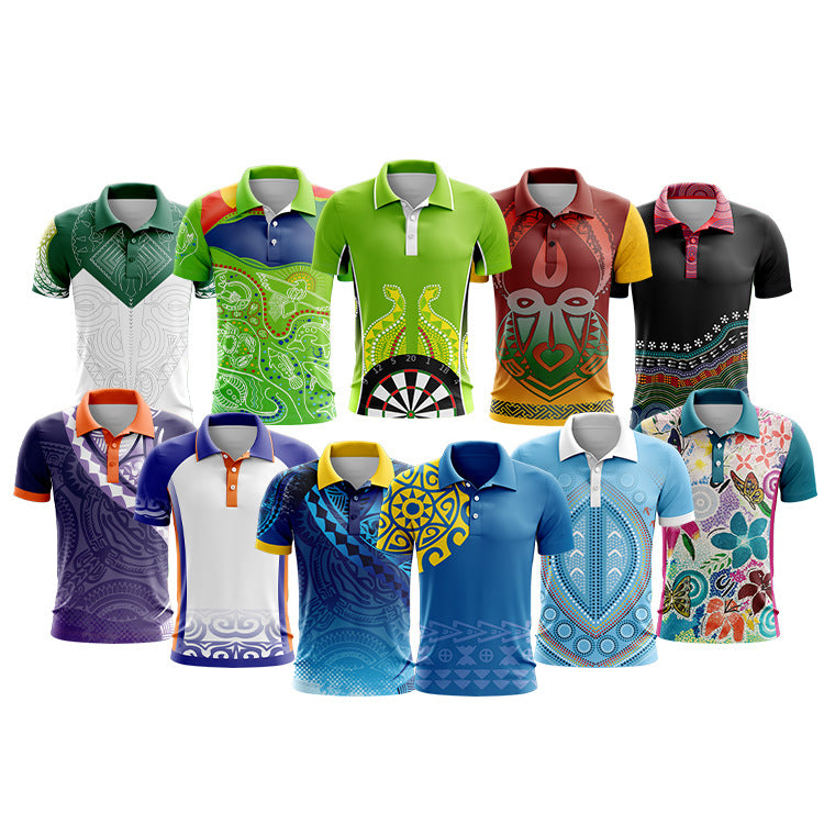 Full Size Printed Sports Polo Shirt Short Sleeves With Collar