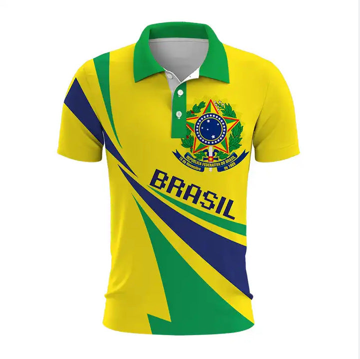 Full Size Printed Sports Polo Shirt Short Sleeves With Collar
