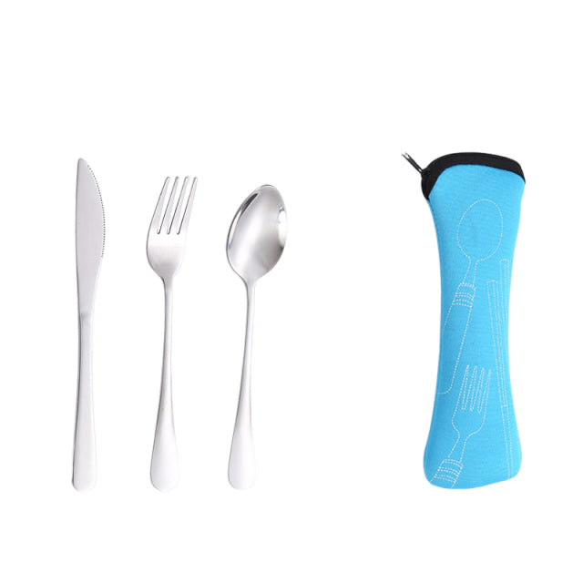 3 Piece Cutlery Utensil Set With Zipper Pouch