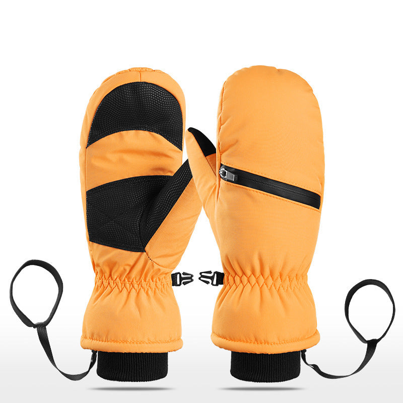 Waterproof Ski Mittens For Youth & Adult Zipper Pocket