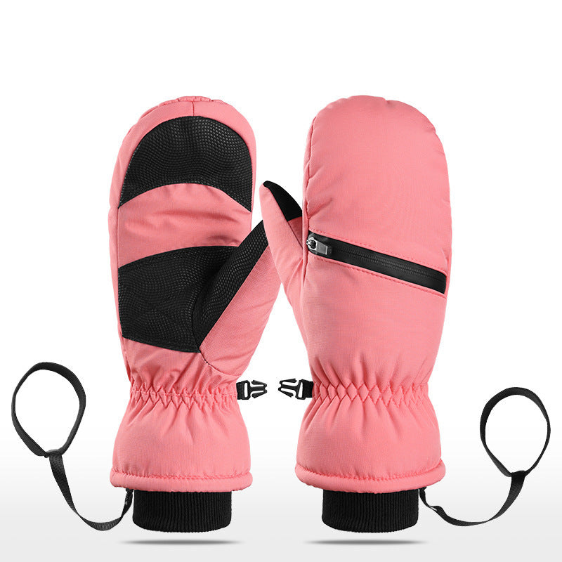 Waterproof Ski Mittens For Youth & Adult Zipper Pocket