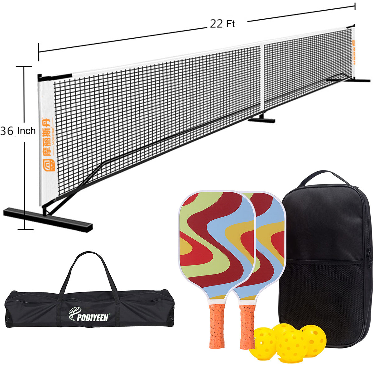 Ensemble de pickleball portable avec filet, raquettes en fibre de verre et sacs – Par bateau