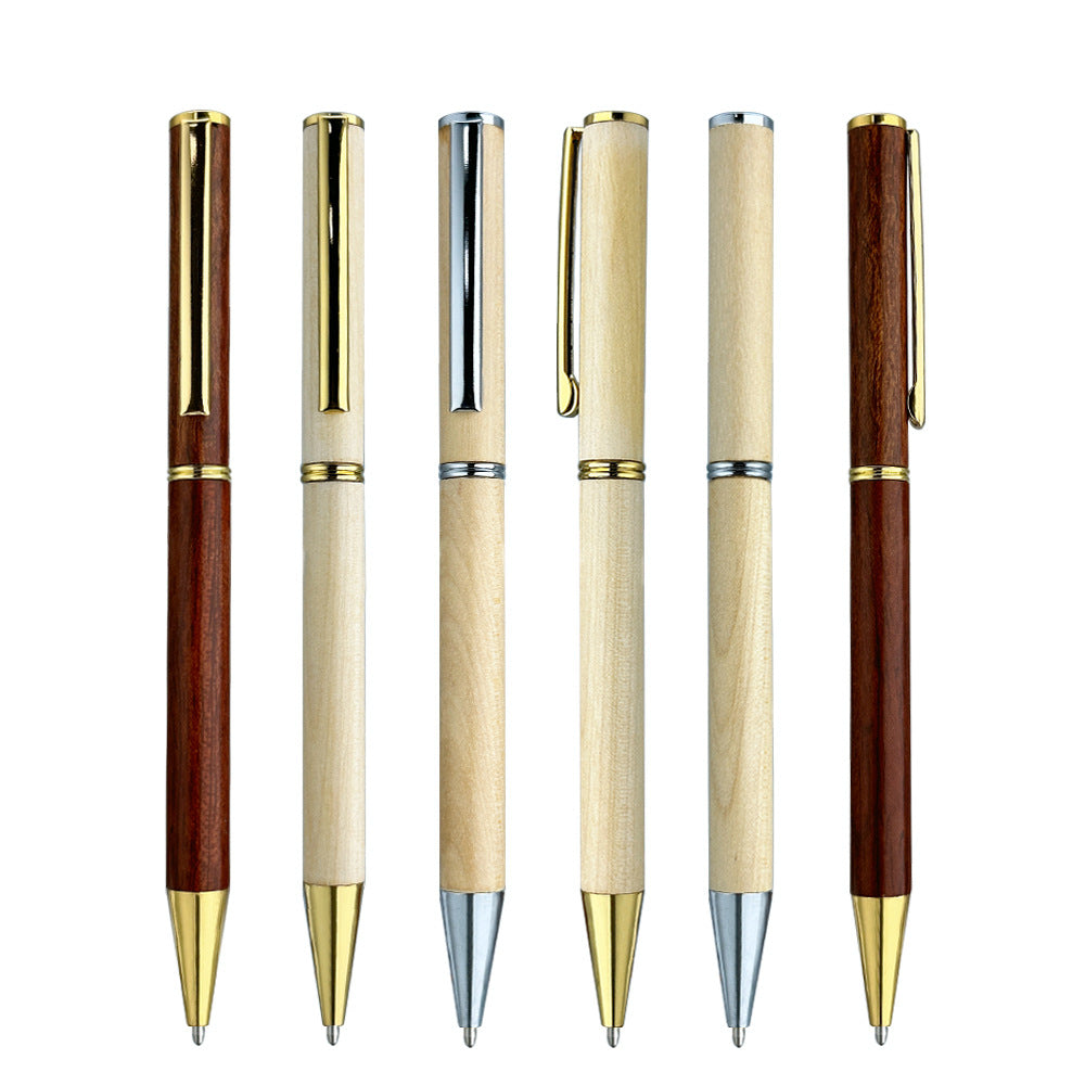 Natural Real Wood Ballpoint Pen Silver & Gold Color Clip