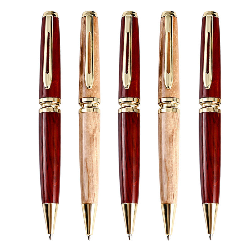 Vintage Wood Ballpoint Pen Gold Clip Blue Black Ink