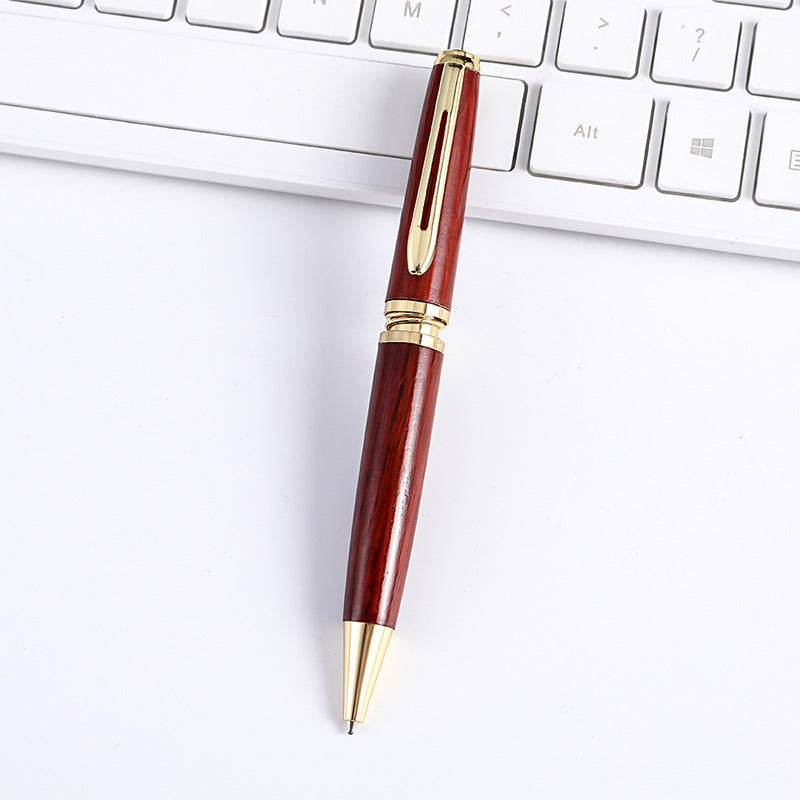 Vintage Wood Ballpoint Pen Gold Clip Blue Black Ink