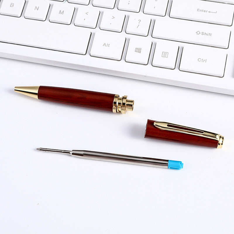 Vintage Wood Ballpoint Pen Gold Clip Blue Black Ink