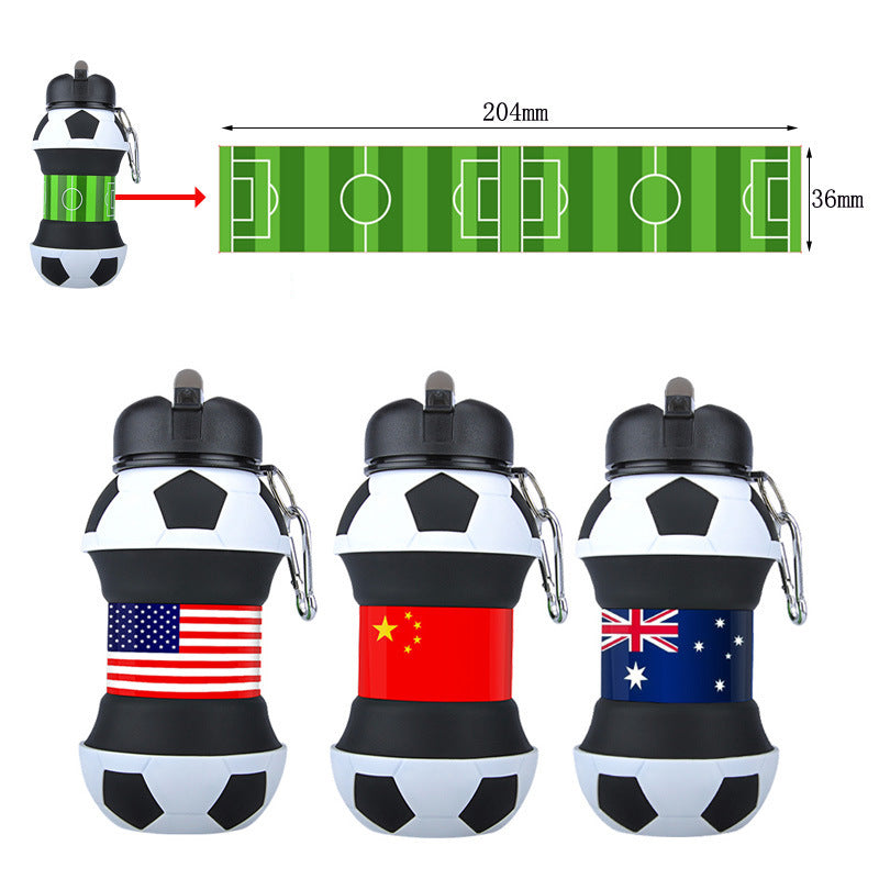 Silicone Foldable Sports Water Bottle Soccer Design