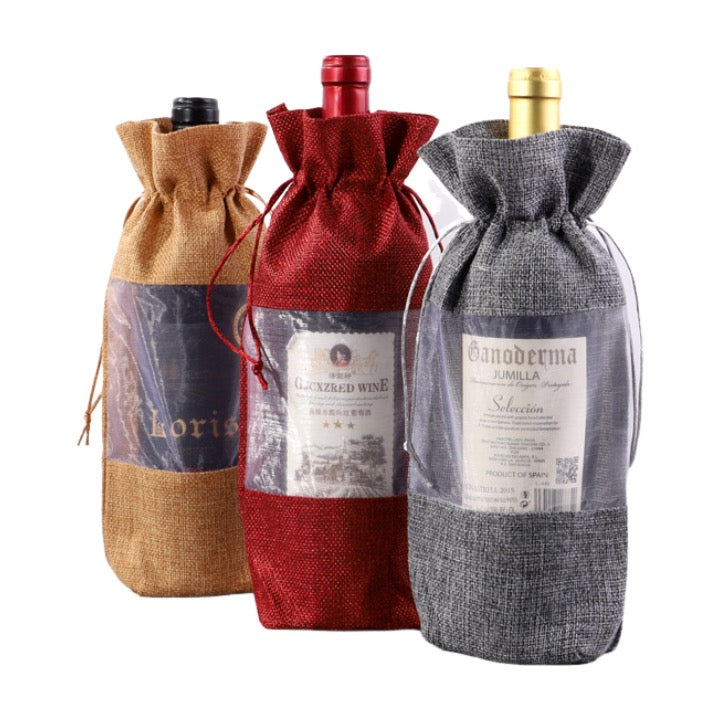 Jute Wine Bottle Bag With Mesh Window
