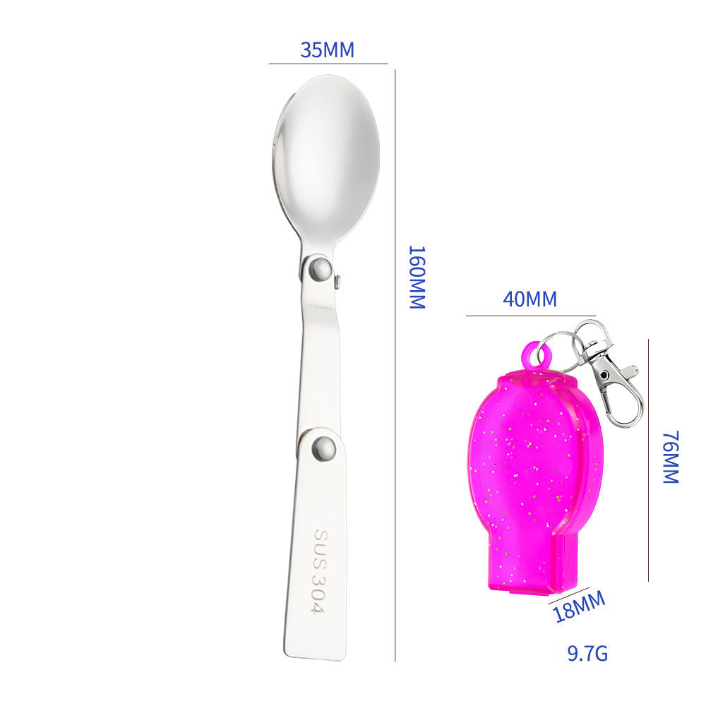 Foldable Outdoor Camping Stainless Steel Mini Spoon With Case Keychain