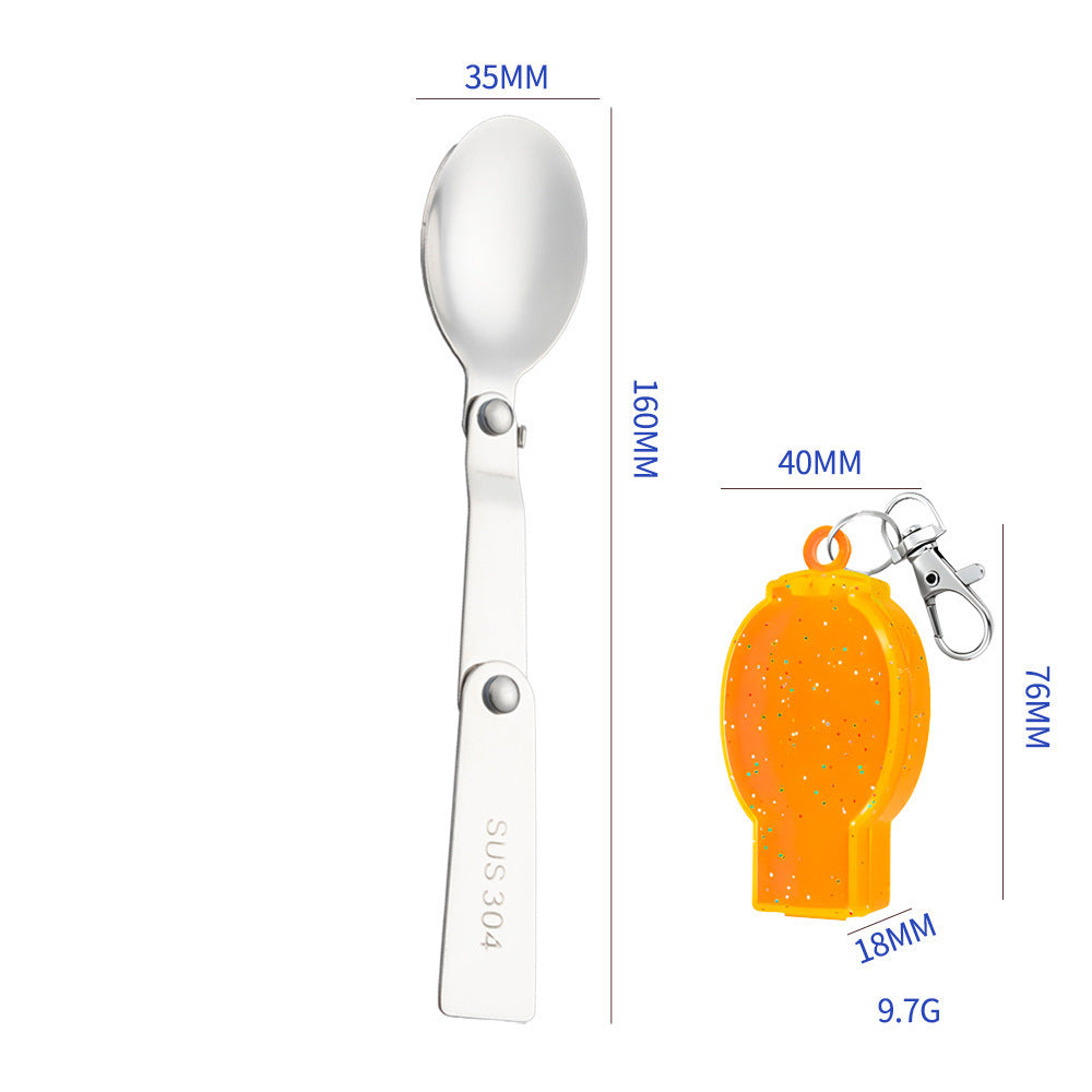 Foldable Outdoor Camping Stainless Steel Mini Spoon With Case Keychain
