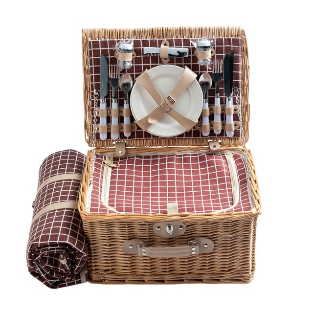 Picnic Utensil Set With Blanket Willow Basket