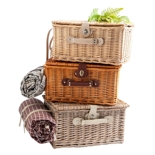 Picnic Utensil Set With Blanket Willow Basket