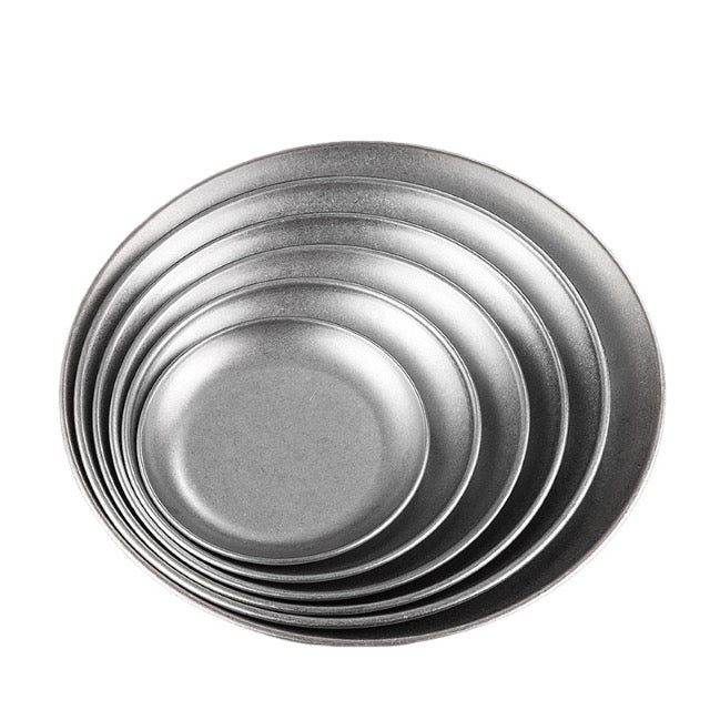 9.3 In Vintage Stainless Steel Round Tray