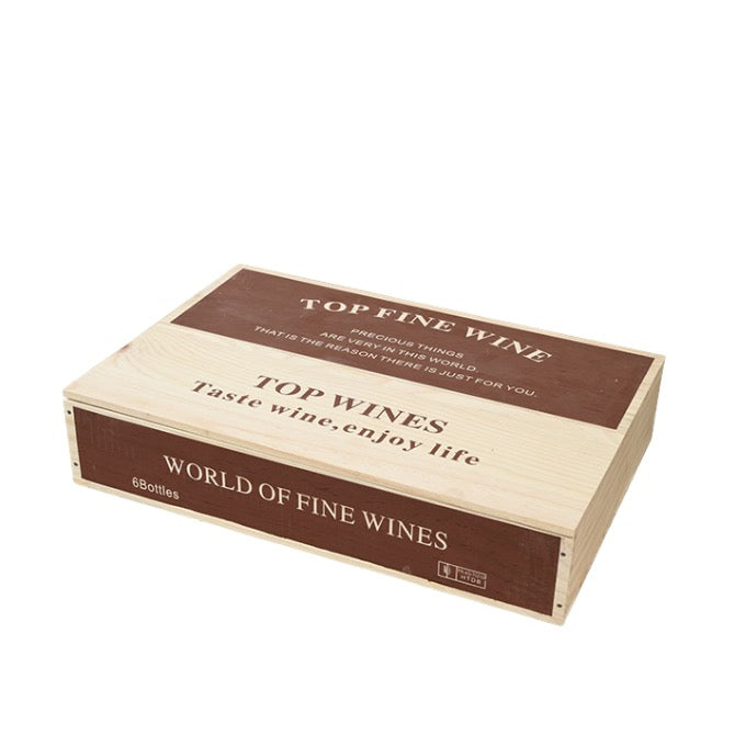 Wooden Wine Bottle Box With Lid For 6 Bottles - By Boat