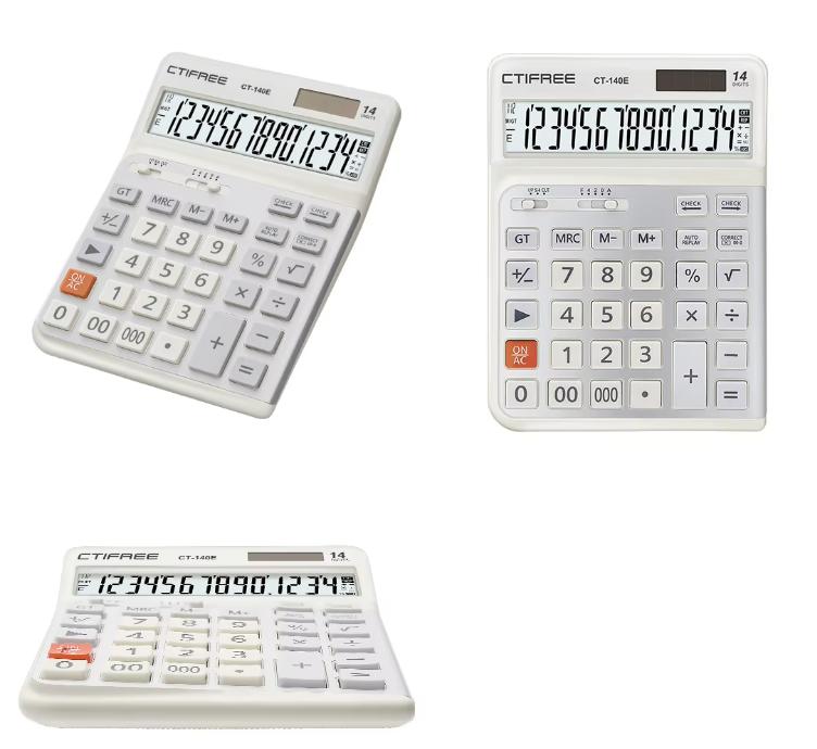 Anti Slip 14-digit Display Desktop Calculator Solar Battery Dual Power