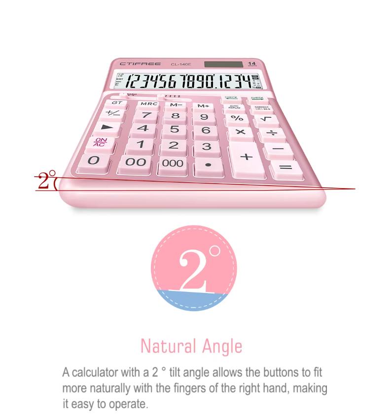 Anti Slip 14-digit Display Desktop Calculator Solar Battery Dual Power