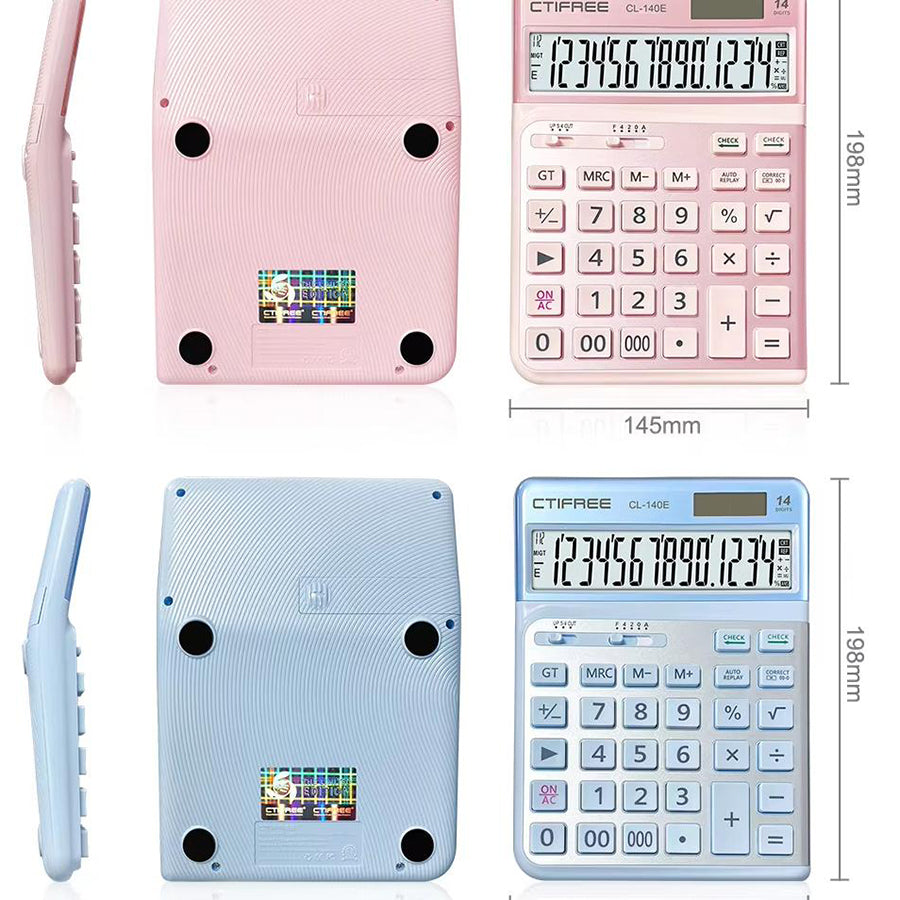 Anti Slip 14-digit Display Desktop Calculator Solar Battery Dual Power