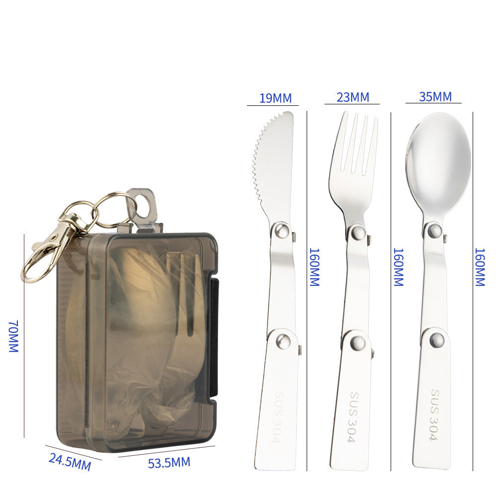 Collapsible Spoon Fork Knife Set In Keychain Plastic Box