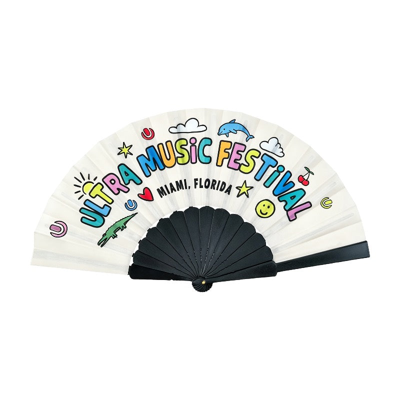9in Double Layer Print Hand Fan Plastic Handle