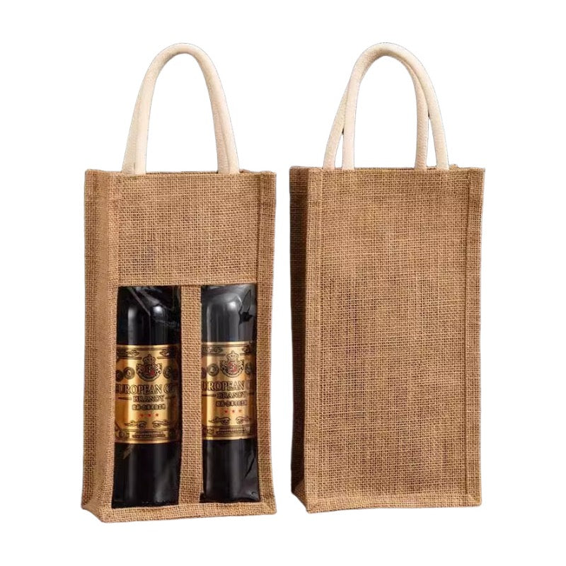 2bottle Jute Wine Bag With Display Window