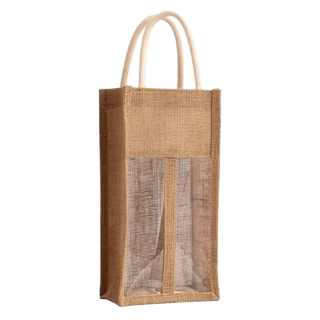2bottle Jute Wine Bag With Display Window