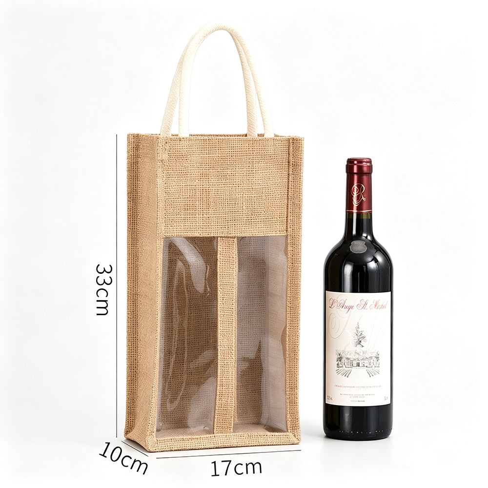 2bottle Jute Wine Bag With Display Window