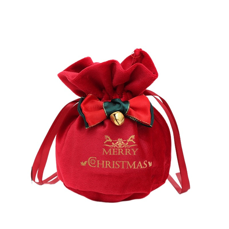 Christmas Velvet Drawstring Gift Pouch With Ribbon Bow