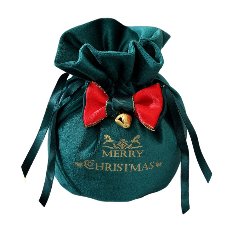 Christmas Velvet Drawstring Gift Pouch With Ribbon Bow