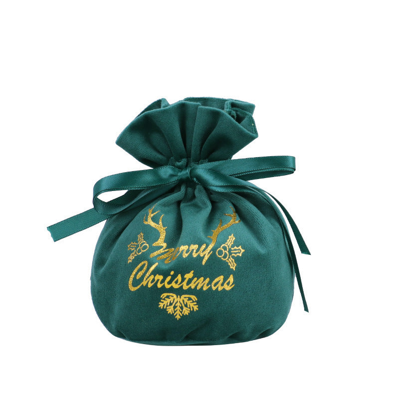 Christmas Velvet Drawstring Gift Pouch With Ribbon Bow