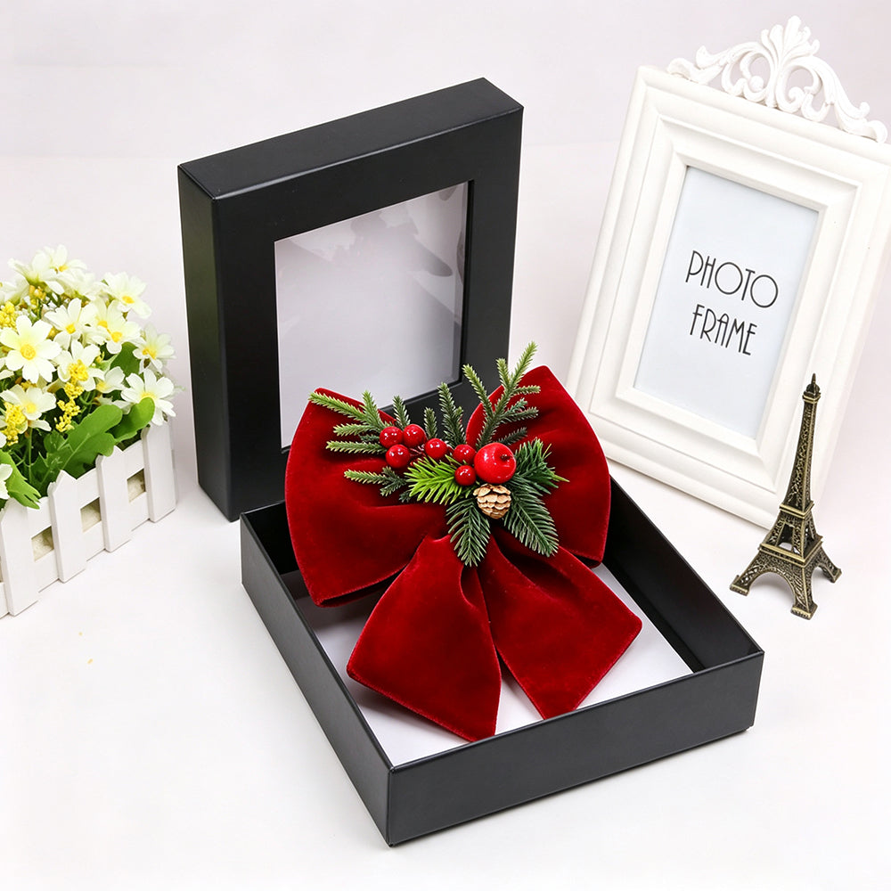 10in Red Velvet Christmas Bow With Display Window Gift Box - By Boat