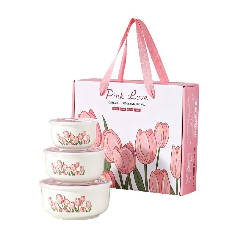 3pcs Ceramic Bowls With Cover Set Gift Box Pack - Delite Promotional Products
